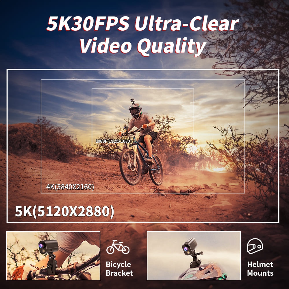 Sportkamera 5K 30fps Actionkameras mit WLAN