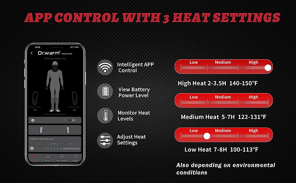 App-Smartphone für elektrisch beheizte Einlagen für Schuhe