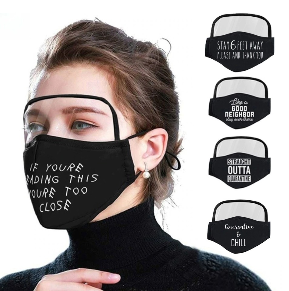 schwarze Maske im Gesicht mit Schild