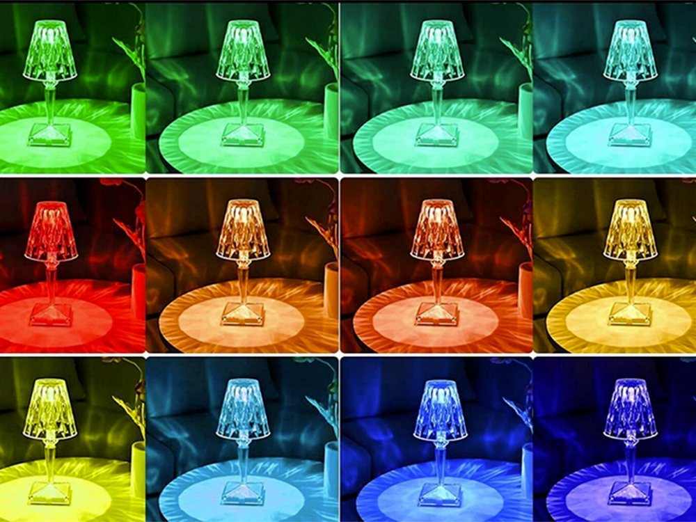 Tischlampe Glas Kristall Beleuchtung farbige LED Nacht RGB Lampe