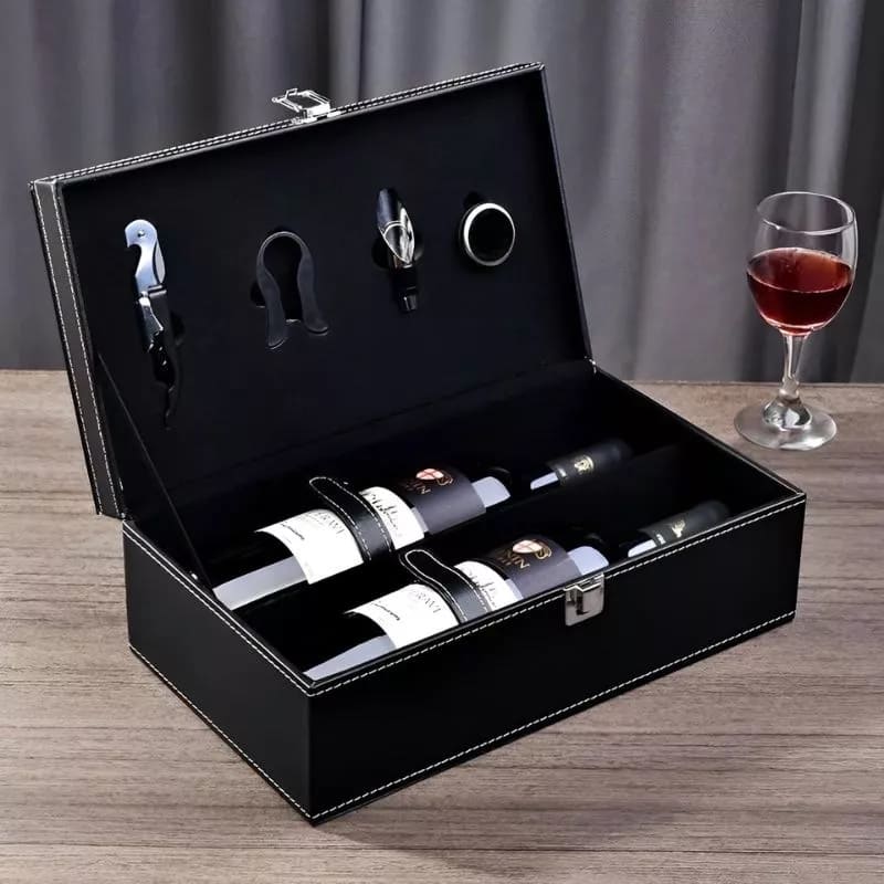 Box Weinset Geschenk Leder Luxus Körbe Set